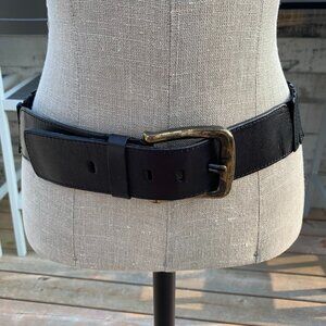 Elise M Black Panel Leather Stretchy Elastic Wide Cinch Waist Belt